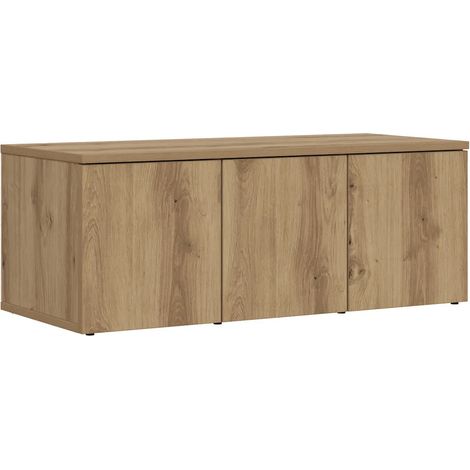 Meuble TV design épuré rangement 80 x 34 x 30 cm ambiance cosy en bois d'ingénierie chêne artisanal (1/5)
