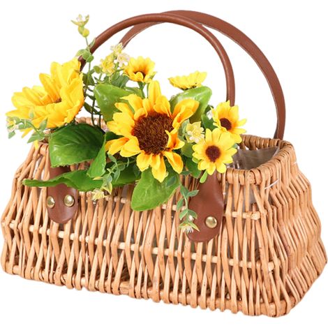 Panier princesse miniature en dentelle, osier, rotin, herbe tressée, pot de fleurs vertes, panier photo pour enfant, cadeau d'accompagnement, panier de fleurs à main (1/5)
