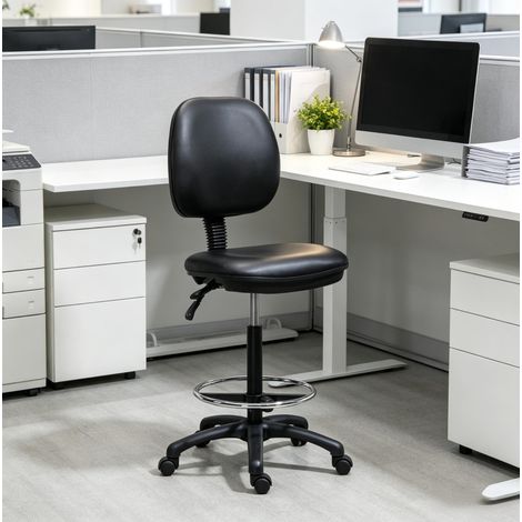 Sgabello da ufficio alto regolabile con schienale e ruote nero OKWISH (1/5)