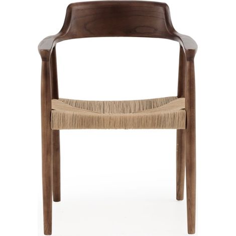Set 4 sillones madera de toon color nogal con asiento trenzado color marrón claro (1/4)