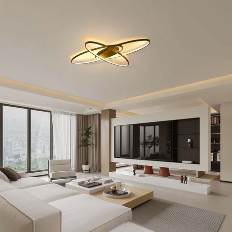 【Maison connectée】Plafonnier LED Moderne Forme Anneaux Croisés 40W, Gradation Continue, 3 Températures de Couleur, Avec Télécommande, Luminaire Plafond pour Salon, Chambre, Salle à Manger [Classe éner (1/5)