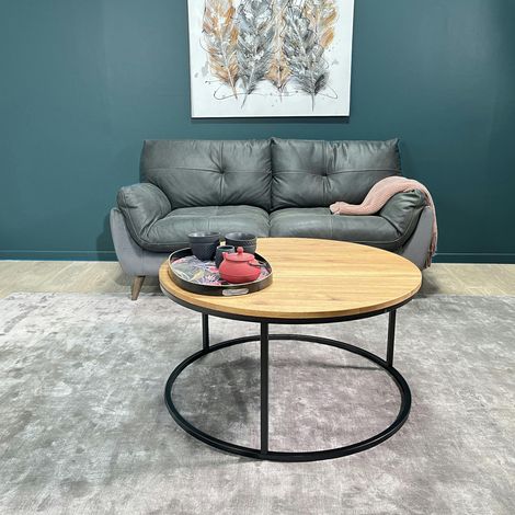Table basse ronde diamètre 90 cm en chêne huilé PALERME (1/3)