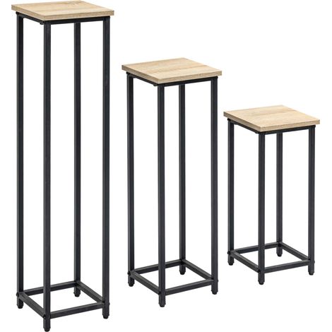 Set de 3 soportes para plantas de acero negro y natural para jardín y balcón (1/5)