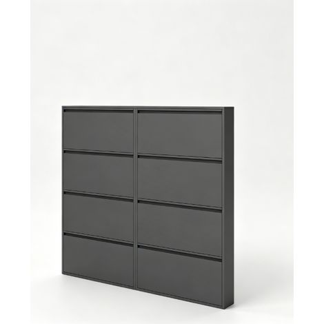 Scarpiera da parete in metallo nero con 4 cassetti a ribalta (1/5)