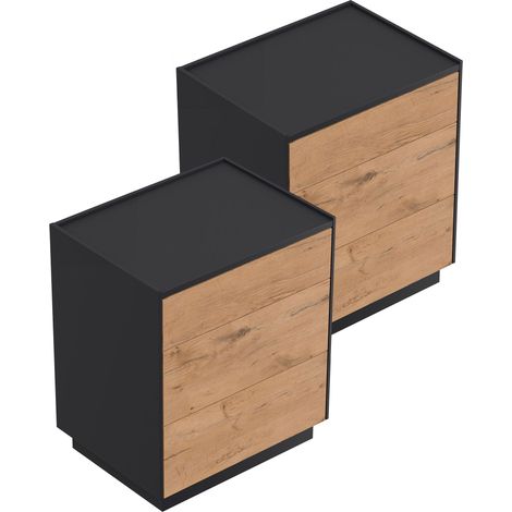 2er Set Nachttisch Kommode Lux L 60cm, 3 Pushauszüge Oak (1/5)