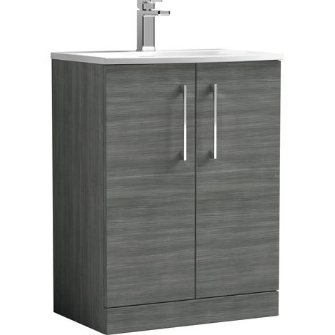 Nuie Arno Floor Standing 2-Door Vanity Unit with Basin-4 600mm Wide - Anthracite Woodgrain (1/5)