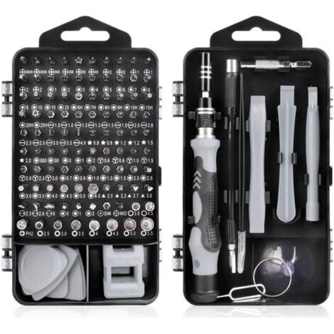 115 en 1 Tournevis Precision Kit Tools, Portable Kit Tournevis de Précision Magnétique Tournevis Outils de Réparation Pour Ordinateur/Laptop/iPhone/Lunettes/Montre/Smartphone (Gris) (1/4)