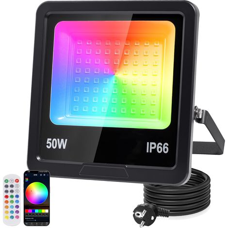50W Projecteur RGB Exterieur, Projecteurs Led Couleur avec Télécommande 2.4G et Bluetooth APP, Étanche IP66 Spot led Rgb Extérieur Pour Fête Jardin Halloween (1/5)