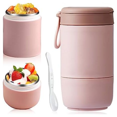Gobelet à céréales, 800 ml Céréales Yaourt Boite Soupe Pot Anti-fuite avec cuillère et couvercle, Tasse à céréales pratique et récipient pour congélateur, micro-ondes, lave-vaisselle, école (1/5)