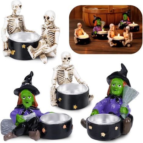 Lot de 4 décorations de chandeliers en forme de crâne de sorcière pour Halloween, ornements de chandelier effrayants, décorations de fête à thème (1/5)