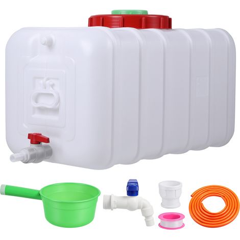 FIANAO – Réservoir d'eau 100 L en plastique – pour camping et extérieur, avec robinet, vanne et couvercle – 80 × 47 × 38 cm, blanc (1/5)