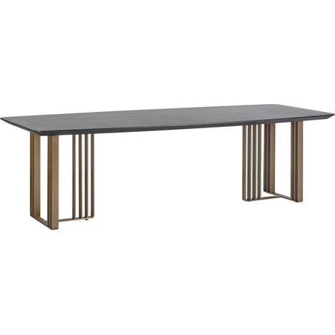 table à manger design contemporain finition chêne et acier - chêne foncé et acier doré (1/5)