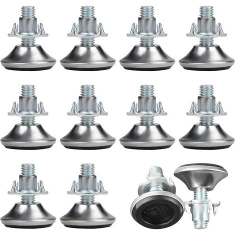 Pieds de meubles réglables M8 x 30 mm (12 pièces) – Pieds cylindriques réglables de taille moyenne avec coussinets en PP et écrous en T, curseurs de pieds de meubles réglables en caoutchouc (1/5)