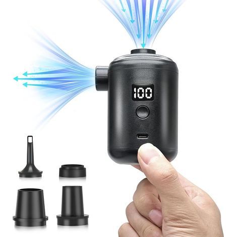 Elektrische Luftpumpe, 3600 mAh Akku, wiederaufladbar per USB, Mini-Luftpumpe, 280 l/min, mit 4 Düsen, digitale Akkuanzeige, tragbar für Luftmatratzen, Camping (1/5)
