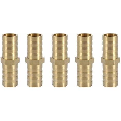 Straight hose connector, bidirectional straight brass pipe adapter, pipe fitting, pipe connector, 10 mm (10 mm, 5 pieces) (1/4)
