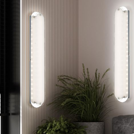 Lampada da parete a LED in vetro satinato, lampada da specchio cromata, lampada da parete per soggiorno, 9W 492Lm bianco caldo, LxPxH 47x8x6 cm, set di 2