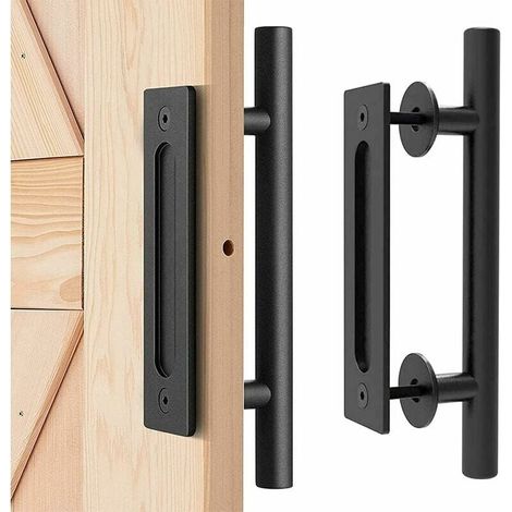 Cyslmuk – Poignées de porte de grange 2 pièces – Poignées coulissantes en métal noir – Pour portes de placard et abris de jardin – Dimensions ajustables