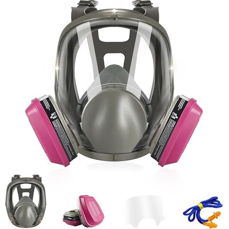Vollgesichts-Atemschutzgasmaske, Atemschutzmaske mit Filter, Staubmaske, Anti-Beschlag, Anti-Organische Dämpfe, Geeignet für chemisches Lackieren, Epoxidharz, Schweißen, Schleifen (1/5)