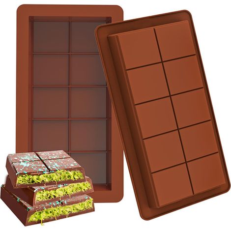 Schokoladenform, 2 Stück, tiefe Schokoriegelform, Silikon-Schokoriegelform, leicht zu lösen, antihaftbeschichtet, BPA-frei, für hausgemachte Schokolade, Pralinen, Süßigkeiten, Waffeln (1/5)