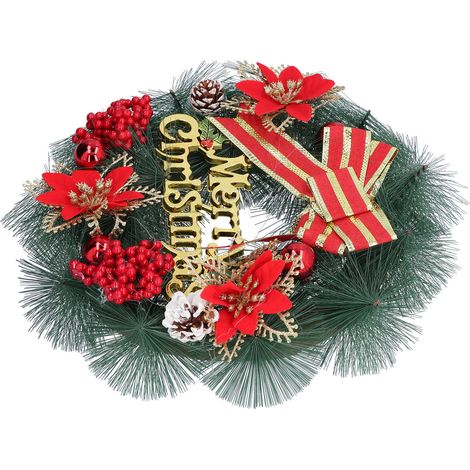 Couronne de Noël Artificielle en Pin avec Nœud Rouge pour Décoration de Porte (1/5)