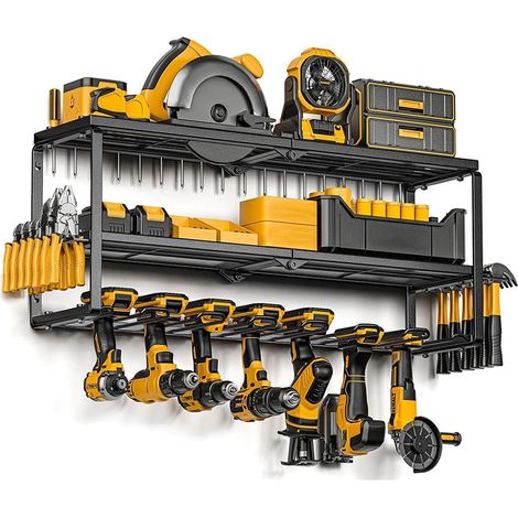 Unho – Organisateur mural 3 niveaux pour outils – Support en fer noir – Charge 150kg – Rangement optimisé pour garage et atelier (1/5)