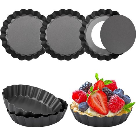 6 Pièces Ø 10 cm Moule Tartelette, Moule Mini Quiche, 10×2 cm Mini Moule à Tarte, Moule à Tartelette & Quiche & Cake & Tarte