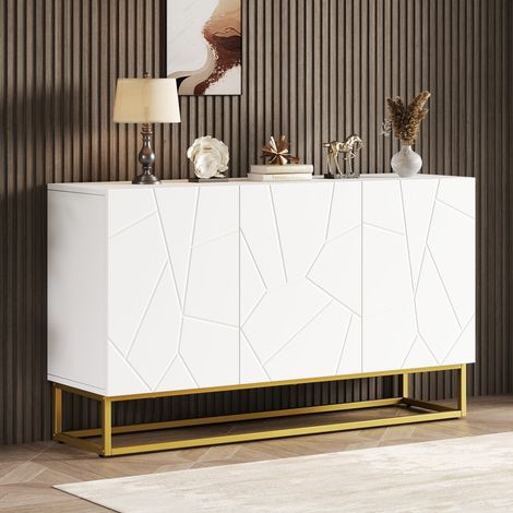 Tkopy - Buffet cannelé, rangement modulable avec étagères réglables, finition brillante, structure métallique robuste et montage facile, pour une élégance moderne dans votre salon ou salle à manger. (1/5)