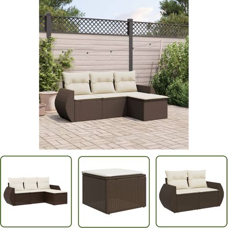 vidaXL 4-tlg. Garten-Sofagarnitur mit Kissen Braun Poly Rattan (1/5)