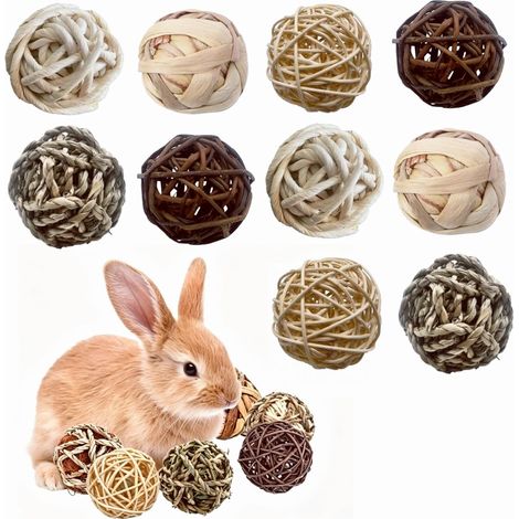 Lot de 10 Balles à Mâcher pour Lapins et Petits Animaux Jouets en Osier pour Hamsters Jouets pour Petits Animaux Balles en Herbe pour Hamsters, Lapins, Cochons d'Inde, Chinchillas (5-6 cm) (1/5)