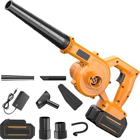 Batterie de souffleur 21v, 600W / 3.3m³ / MIN / 23000r / min, souffleur de feuilles souffleur de feuilles sans fil avec batterie et chargeur pour neige, jardin, Cour, feuilles (jaune - 1 batterie) (1/5)
