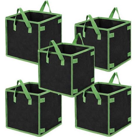 Lot de 5 Sacs de Culture Carrés 7 Gallons – Pots en Tissu Non-Tissé pour Jardinage Intérieur et Extérieur, avec Poignées, Vert (1/5)