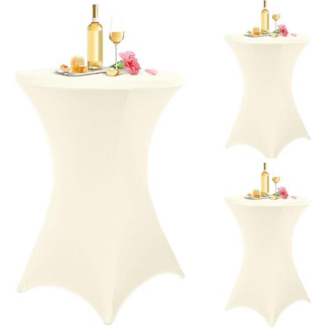 3er-Set Stehtischhusse für Bistrotisch Ø 80-85 cm, Stretch, Beige, mit Fußverstärkung (1/5)