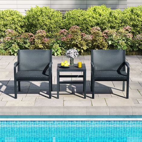 Set de mobilier de jardin en rotin 3 pièces, mobilier de balcon résistant aux intempéries, set de balcon comprenant 2 chaises avec table - gris (1/5)