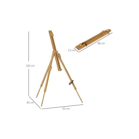 Chevalet de peinture en hêtre pliable avec hauteur réglable jusqu'à 107 cm et trépied portable pour atelier et plein air (1/5)