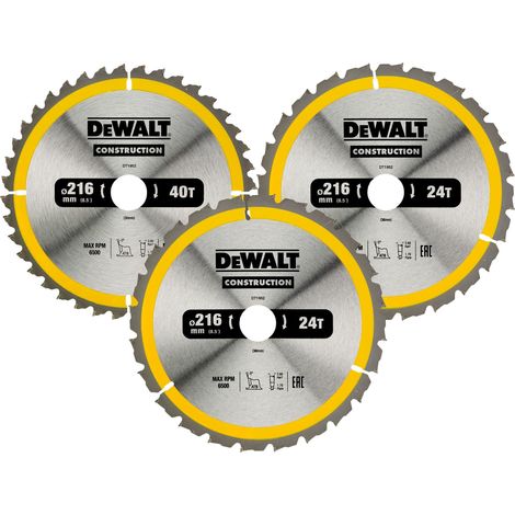 Lames de Scie Circulaire de Construction 216 mm, Pack de 3, 24T/40T (1/5)