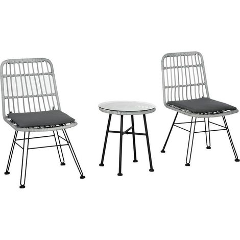 SET MOBILI DA GIARDINO CON TAVOLINO E SEDIE IN RATTAN POILESTERE E ACCIAIO PER ESTERNI GRIGIO (1/5)