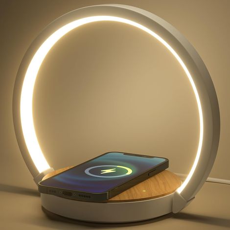 Lampada da comodino Caricabatterie wireless Luce notturna con caricabatterie a induzione Luce notturna a LED Touch 3 dimmerabile con luce soffusa, angolo di illuminazione di 180° per camera da letto, (1/5)