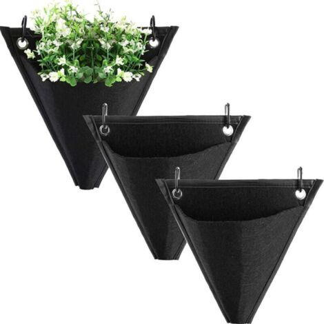 3 Pièces Sac à Plantes Murale de Jardin, Poche de Plantation Vertical, Sac de Plantation Suspendu, Conception Triangulaire, avec Crochet, pour Extérieur, Intérieur, Maison, Décoration (1/5)