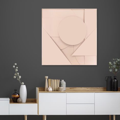 Tableau Art Abstrait géométrique 80 x 80cm Rose