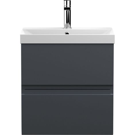 Mavesyn Contemporary 2 Drawer Wall Hung Vanity Unit with Thin Edge Basin, Dark Grey, 500mm