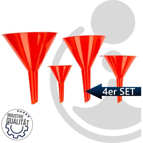 EUROTOOLS Trichter-Satz 4-teilig, Ø 50 mm / 75 mm / 90 mm / 115 mm, Kunststoff rot