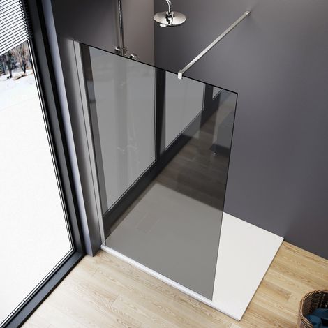 ELEGANT Walk in Shower Door Wet Room Screen Glass Tempered Safety Glass 800 x 1900mm Grey + Chrome Frame 8mm Glass