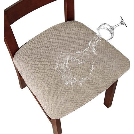 Housse de Chaise 2/4 Pièces Housse de Coussin de Chaise Housse de siège de Chaise imperméable Démontable Housse Assise Chaise Elastique Jacquard Lavables pour Salle à Mange (Sable, 4) (1/4)