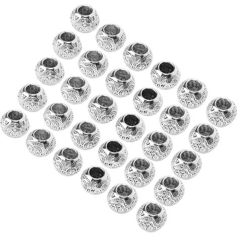 30 perles argentées pour tresses, barbe, dreadlocks et DIY bijoux bracelets colliers (1/5)