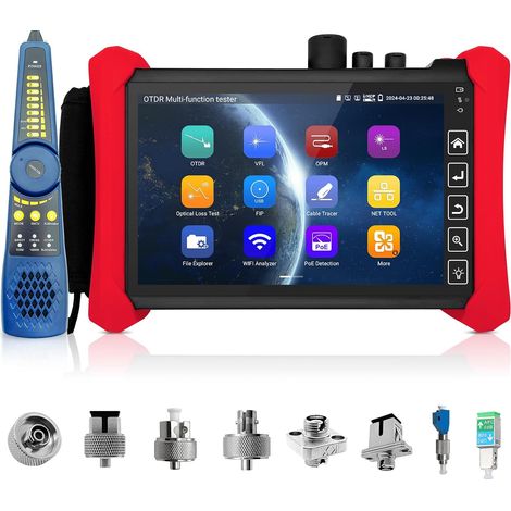 OTDR Fiber Optic Tester 1310/1550 nm 28/26 dB Auto/Expert Mode, Event Map, LS OPM OLS Cable Tester, Network Tools, 7" IPS Touchscreen, 8 Fiber Optic Adapters (1/5)