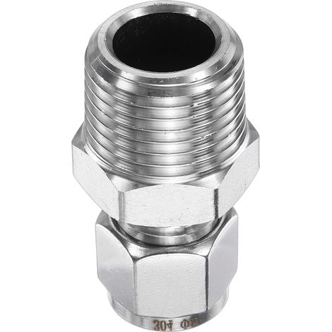 Raccord à Compression 8mm OD Tube x 1/2" NPT Filetage Mâle Adaptateur Droit en Acier Inoxydable Raccord de Tuyauterie à Compression pour Huile Gaz Eau (1/5)
