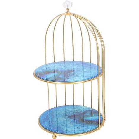 Étagère de rangement à double couche pour cage d'oiseaux, organisateur de salle de bain avec motif agate et cadre doré (1/5)
