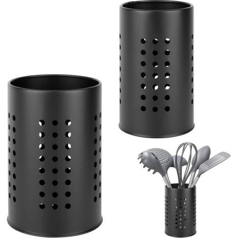 2 Paniers ustensiles cuisine acier inoxydable noir anti-rouille égouttoir couverts (1/5)