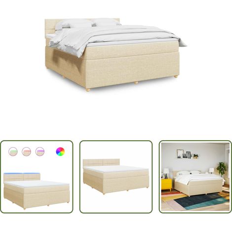 vidaXL Surmatelas -  Sommier à lattes de lit avec matelas Crème 180x200 cm Tissu (1/5)