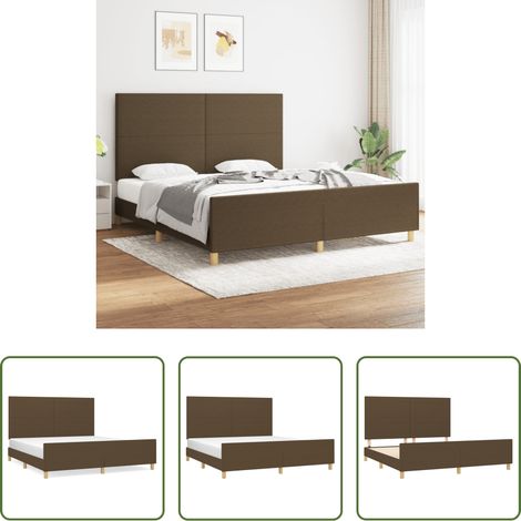 Tête de lit réglable - Cadre de lit sans matelas marron foncé 180x200 cm tissu (1/5)